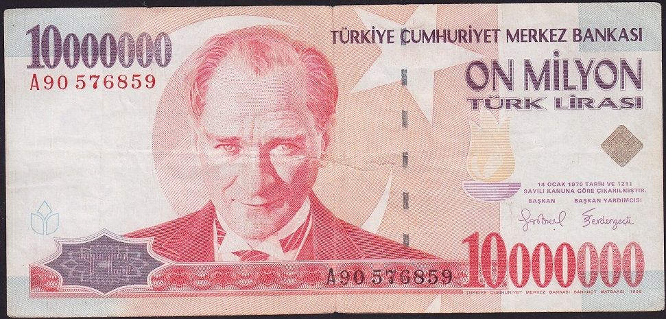 7.Emisyon 10 000 000 Lira A90 576859 Çok Temiz