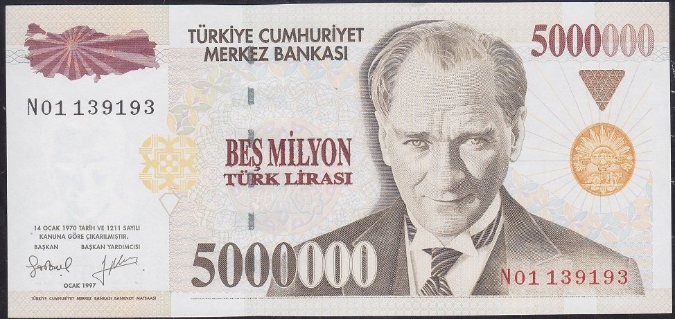 7.Emisyon 5 000 000 Lira N01 139193 Çilaltı Çil