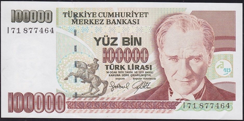 7.Emisyon 3.Tertip 100000 Lira I71 877464 Ççt Çilaltı