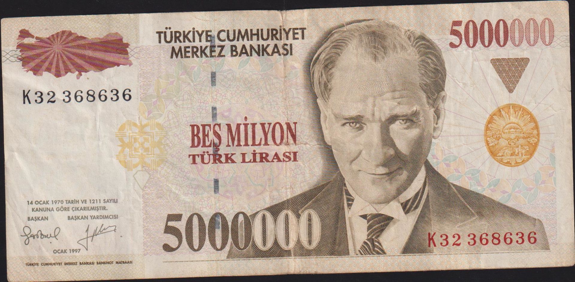 7.Emisyon 5 000 000 Lira K32 368636 Temiz+