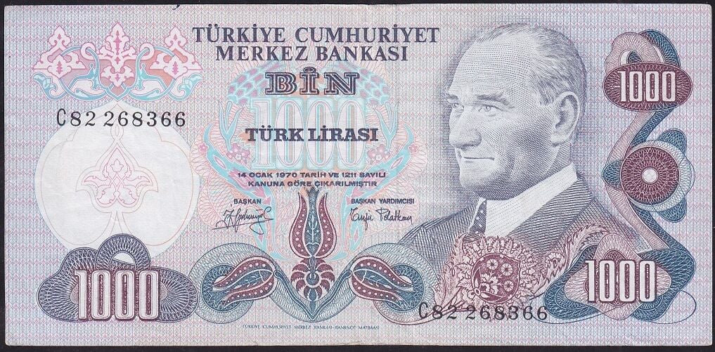 6.Emisyon 2.Tertip 1000 Lira C82 268366 Çok Temiz+
