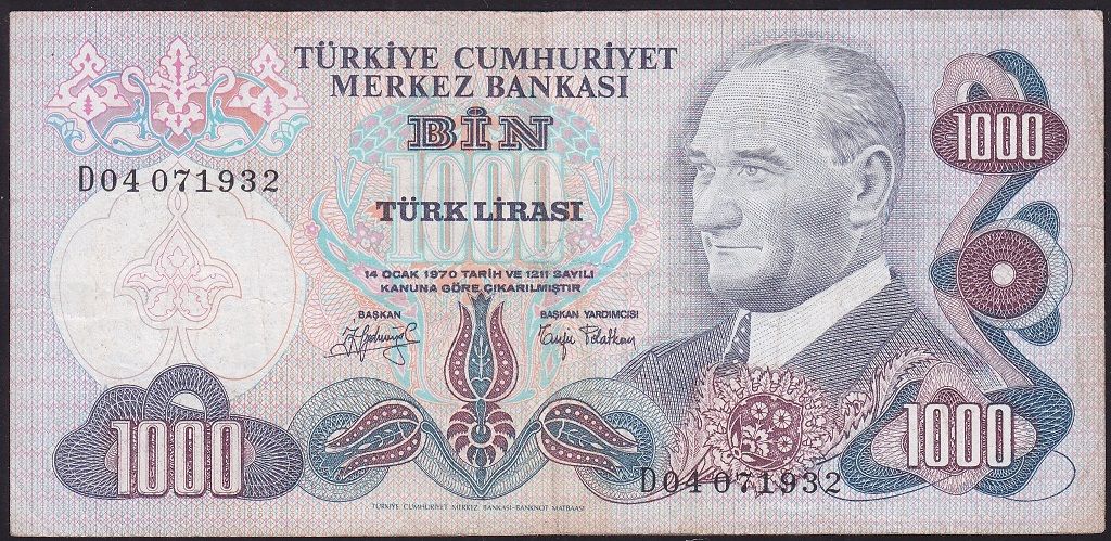 6.Emisyon 2.Tertip 1000 Lira D04 071932 Çok Temiz+