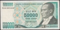 7.Emisyon 1.Tertip 50000 Lira A84 493469 Çok Temiz+