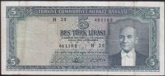 5.Emisyon 4.Tertip 5 Lira H28 461108 Çok Temiz