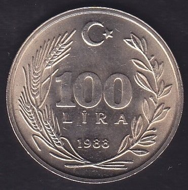 1988 Yılı 100 Lira Çilaltı Çil Bakır Nikel