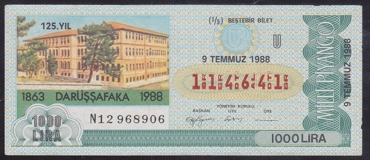 1988 9 TEMMUZ ÇEYREK BİLET U SERİSİ