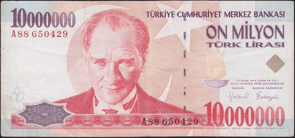 7.Emisyon 10 000 000 Lira A88 650429 Çok Temiz