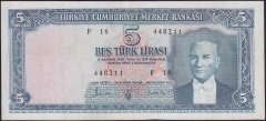 5.Emisyon 3.Tertip 5 Lira F16 448211 Çok Temiz Düzeltme Var