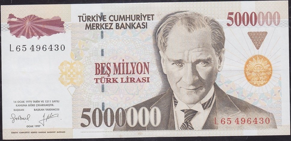 7.Emisyon 5 000 000 Lira L65 496430 Ççt Çilaltı