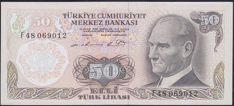 6.EMİSYON 1.TERTİP 50 LİRA F48 069012 ÇÇT ÇİLALTI