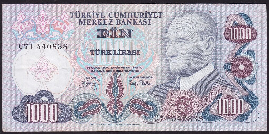 6.Emisyon 2.Tertip 1000 Lira C71 540838 Çok Temiz+