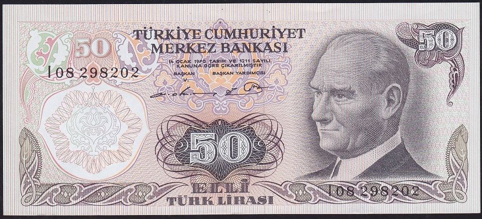 6.Emisyon 1.Tertip 50 Lira I08 298202 Çilaltı Çil