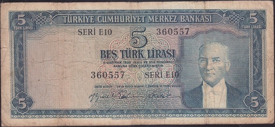 5.Emisyon 2.Tertip 5 Lira E10 360557 Temiz
