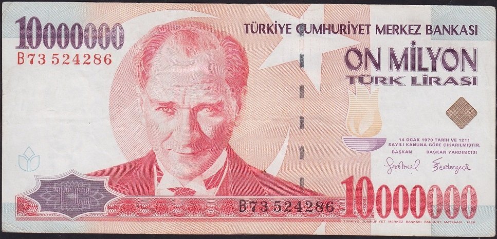 7.Emisyon 10 000 000 Lira B73 524286 Çok Temiz+