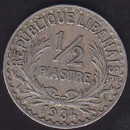 Lübnan 1/2 Piastre 1934 - 200 Bin baskı