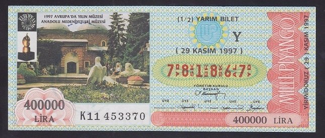 1997 29 KASIM YARIM BİLET ANADOLU MEDENİYETLERİ