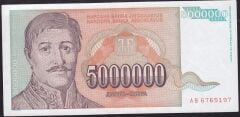 Yugoslavya 5000000 Dinar 1993 Çok Çok Temiz+