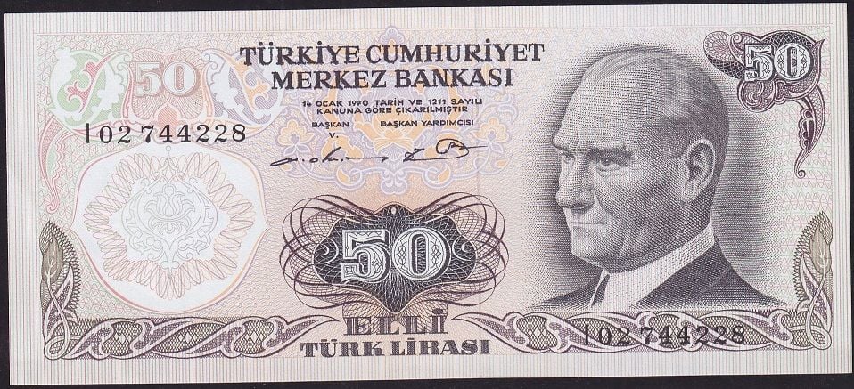 6.Emisyon 1.Tertip 50 Lira I02 744228 Çilaltı Çil