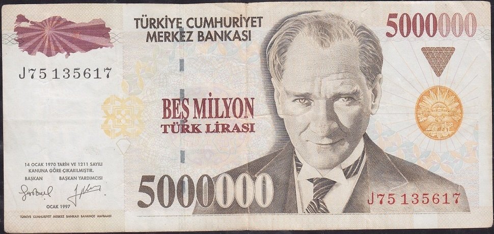 7.Emisyon 5 000 000 Lira J75 135617 Çok Temiz