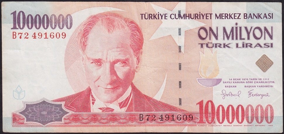 7.Emisyon 10 000 000 Lira B72 491609 Çok Temiz