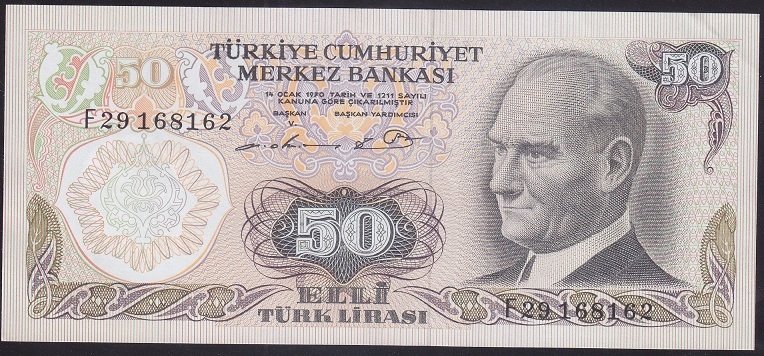 6.EMİSYON 1.TERTİP 50 LİRA F29 168162 ÇİLALTI