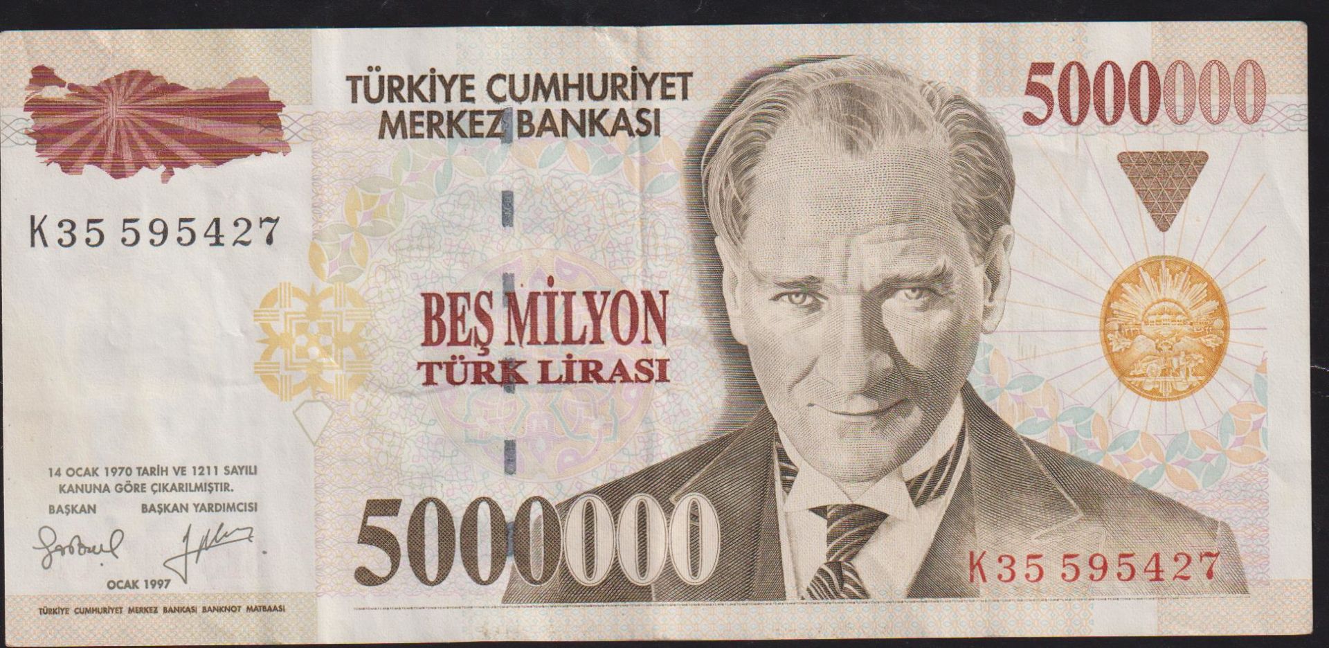 7.Emisyon 5 000 000 Lira K35 595427 Çok Temiz+
