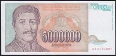 Yugoslavya 5000000 Dinar 1993 Çok Çok Temiz+ ( AA )