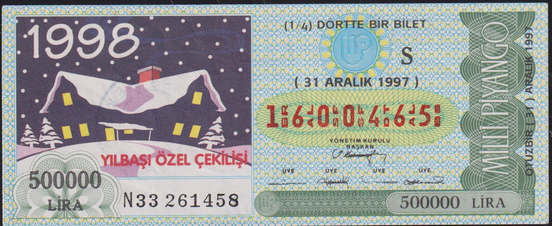 1997 31 Aralık Çeyrek Bilet - S Serisi