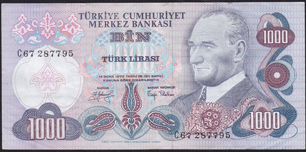 6.Emisyon 2.Tertip 1000 Lira C67 287795 Çok Temiz+