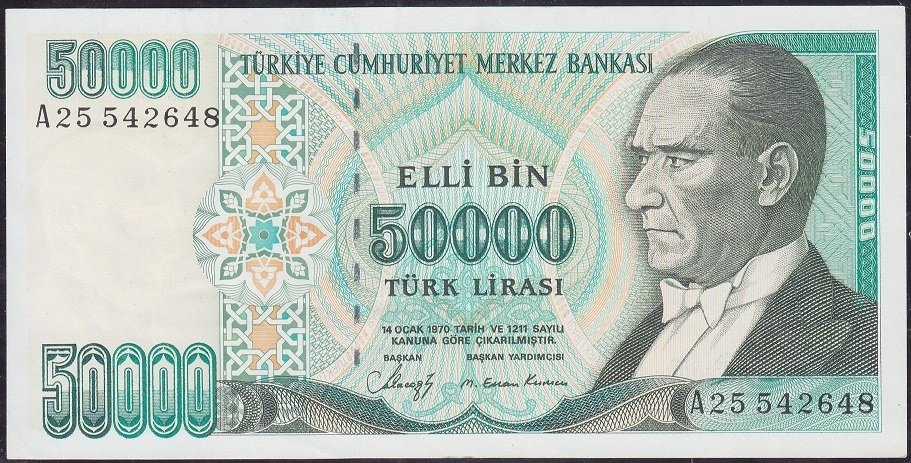 7.Emisyon 1.Tertip 50000 Lira A25 542648 Çilaltı