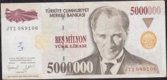 7.Emisyon 5 000 000 Lira J71 089106 Çok Temiz