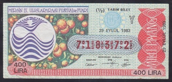 1983 29 EYLÜL YARIM BİLET -Y SERİSİ