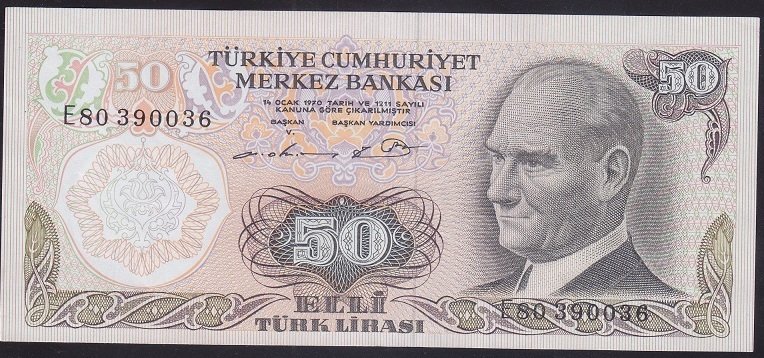 6.EMİSYON 1.TERTİP 50 LİRA E80 390036 ÇİLALTI