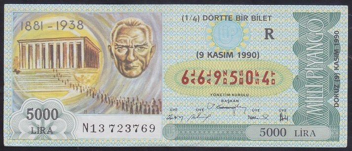 1990 9 KASIM ÇEYREK BİLET R SERİSİ