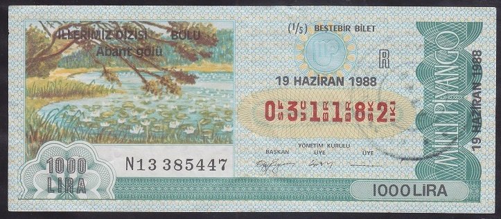 1988 19 HAZİRAN ÇEYREK BİLET R SERİSİ