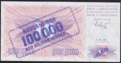 Bosna Hersek 100000 Dinar 1993 ÇİL (Sürsajlı) Pick 34a