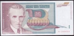 Yugoslavya 5000000 Dinar 1993 Çok Çok Temiz+