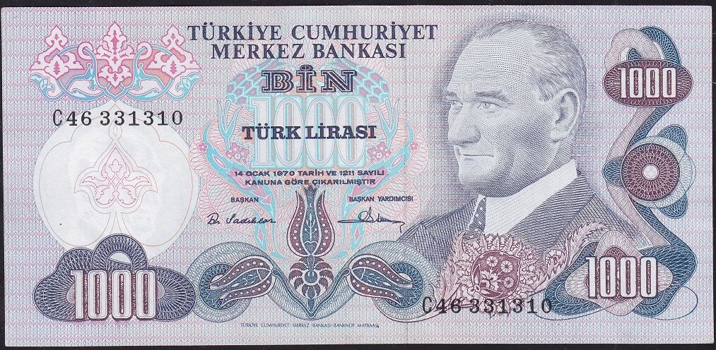 6.Emisyon 1.Tertip 1000 Lira C46 331310 Çilaltı