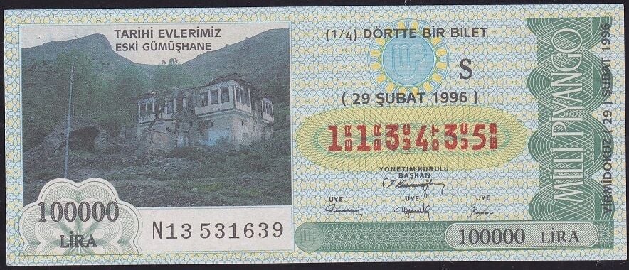 1996 29 Şubat Çeyrek Bilet - S Serisi - Gümüşhane
