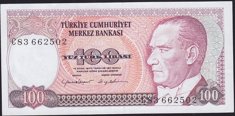 7.Emisyon 2.Tertip 100 Lira C83 662502 Ççt Çilaltı