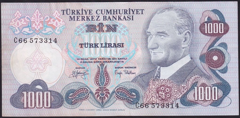 6.Emisyon 2.Tertip 1000 Lira C66 573314 Çok Temiz+