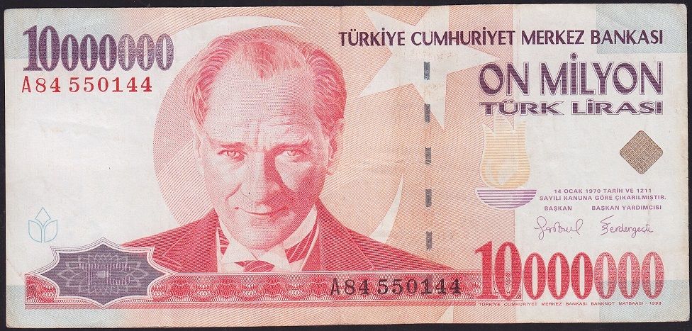 7.Emisyon 10 000 000 Lira A84 550144 Çok Temiz