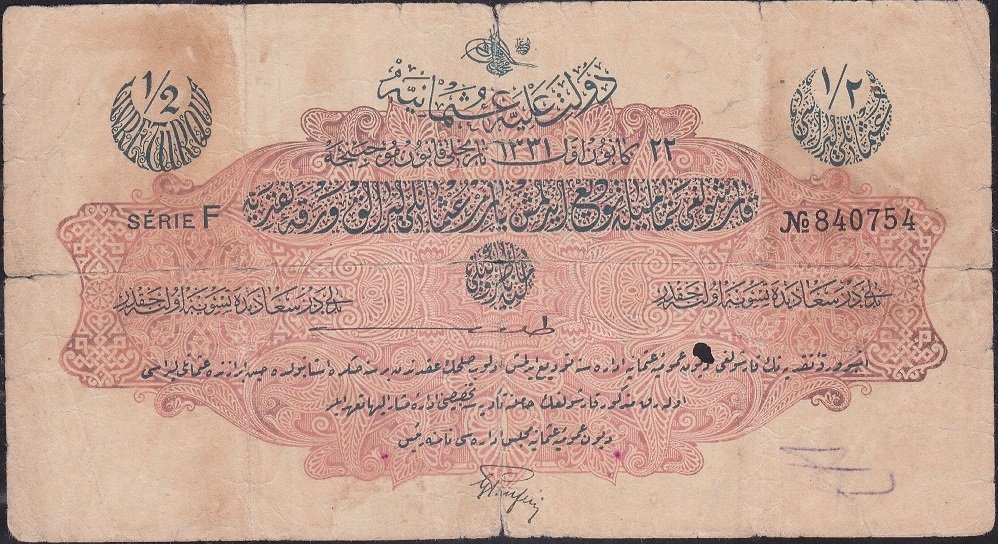 Reşat 1/2 Lira 22 Aralık 1331 F 840754 Haliyle Panfili İmza