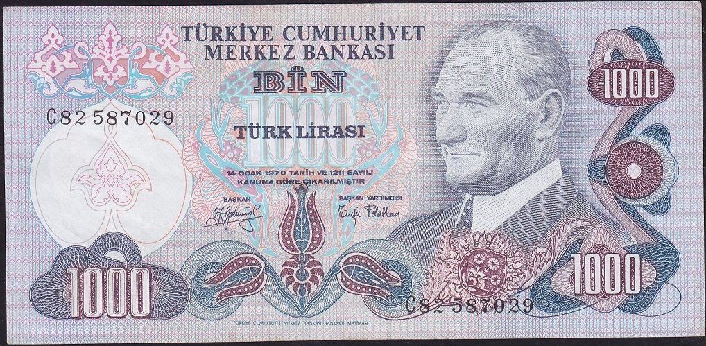 6.Emisyon 2.Tertip 1000 Lira C82 587029 Çok Temiz+