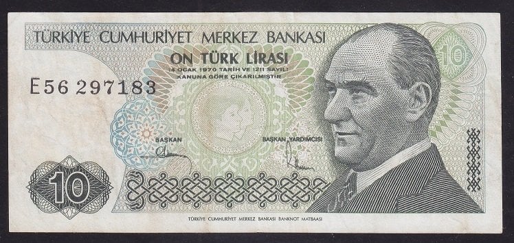 7.EMİSYON 2.TERTİP 10 LİRA E56 297183 ÇOK TEMİZ