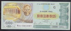 1990 9 KASIM ÇEYREK BİLET G SERİSİ