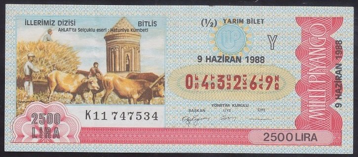 1988 9 HAZİRAN YARIM BİLET Y SERİSİ