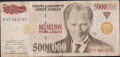 7.Emisyon 5 000 000 Lira K37 880257 Çok Temiz