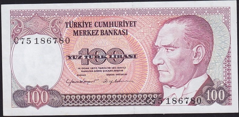 7.Emisyon 2.Tertip 100 Lira C75 186780 Ççt Çilaltı
