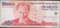 7.Emisyon 10 000 000 Lira B69 456420 Temiz
